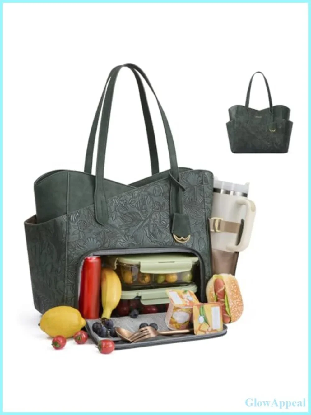 2-in-1 PU Work Tote Bag with Insulated Lunch Compartment for Laptop
